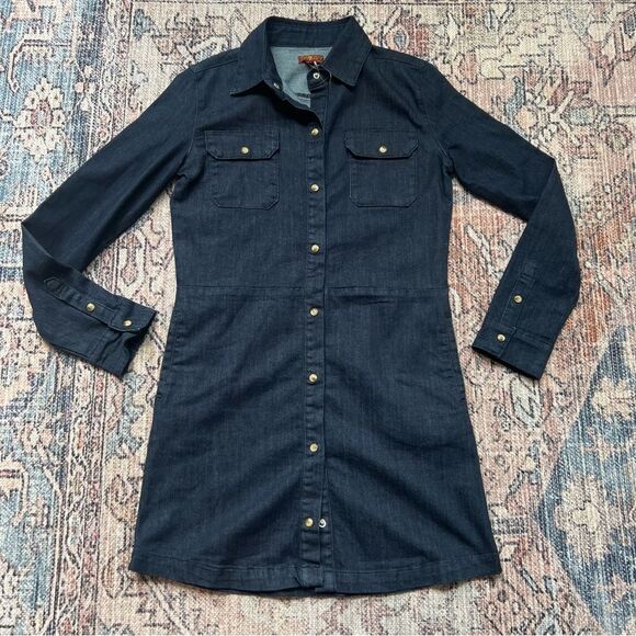 7 For All Mankind Denim Long Sleeve Shirt Dress Youth Size XL Women’s XS - Picture 6 of 11